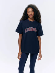 Varsity Short Sleeve Oversized T-shirt - Navy Blue/Burgundy