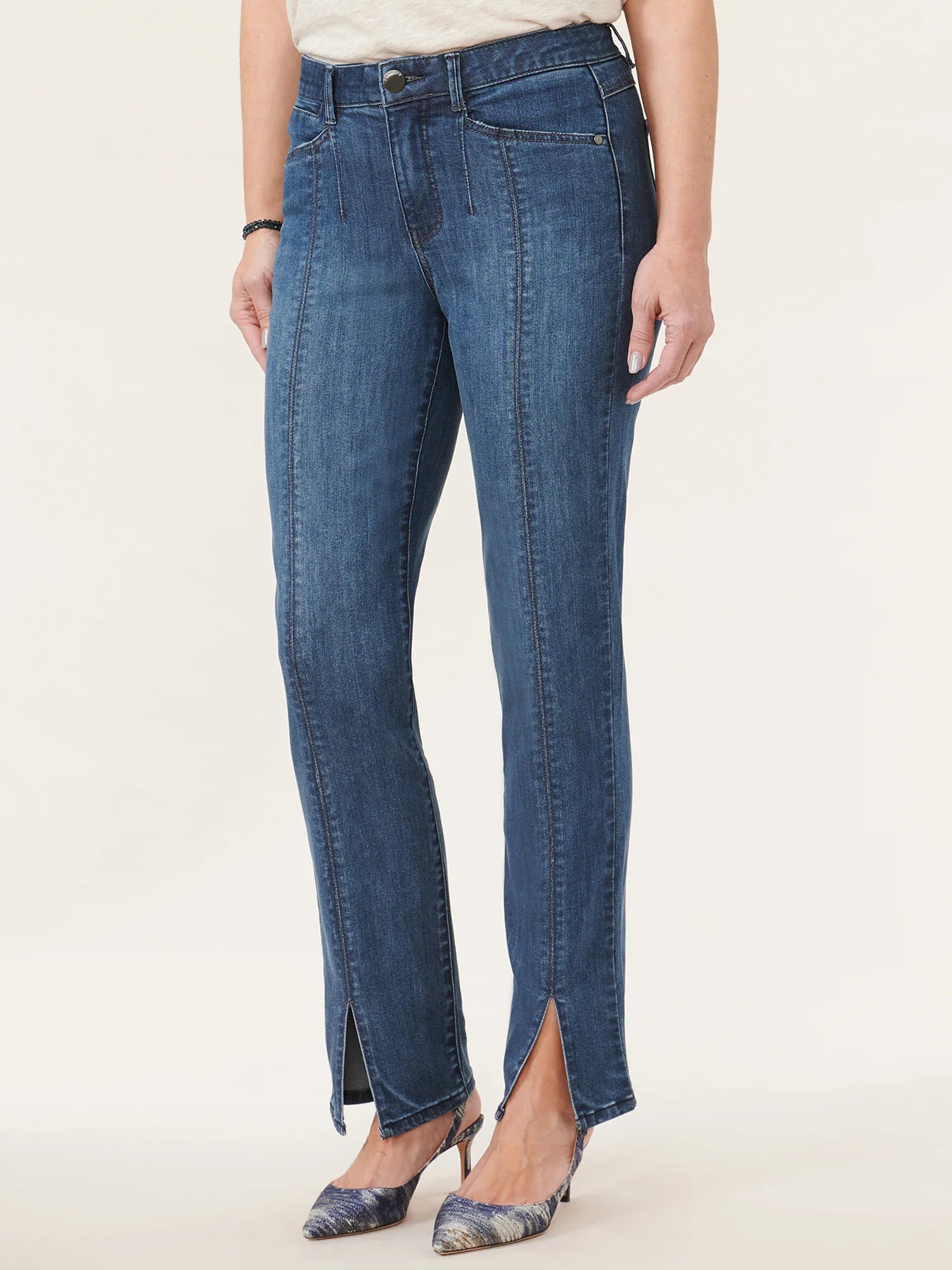 "Ab"solution® High Rise Front Slit Straight Leg Jeans