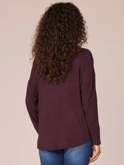 Long Sleeve Cowl Neck Petite Knit Tunic with Ribbon Detail