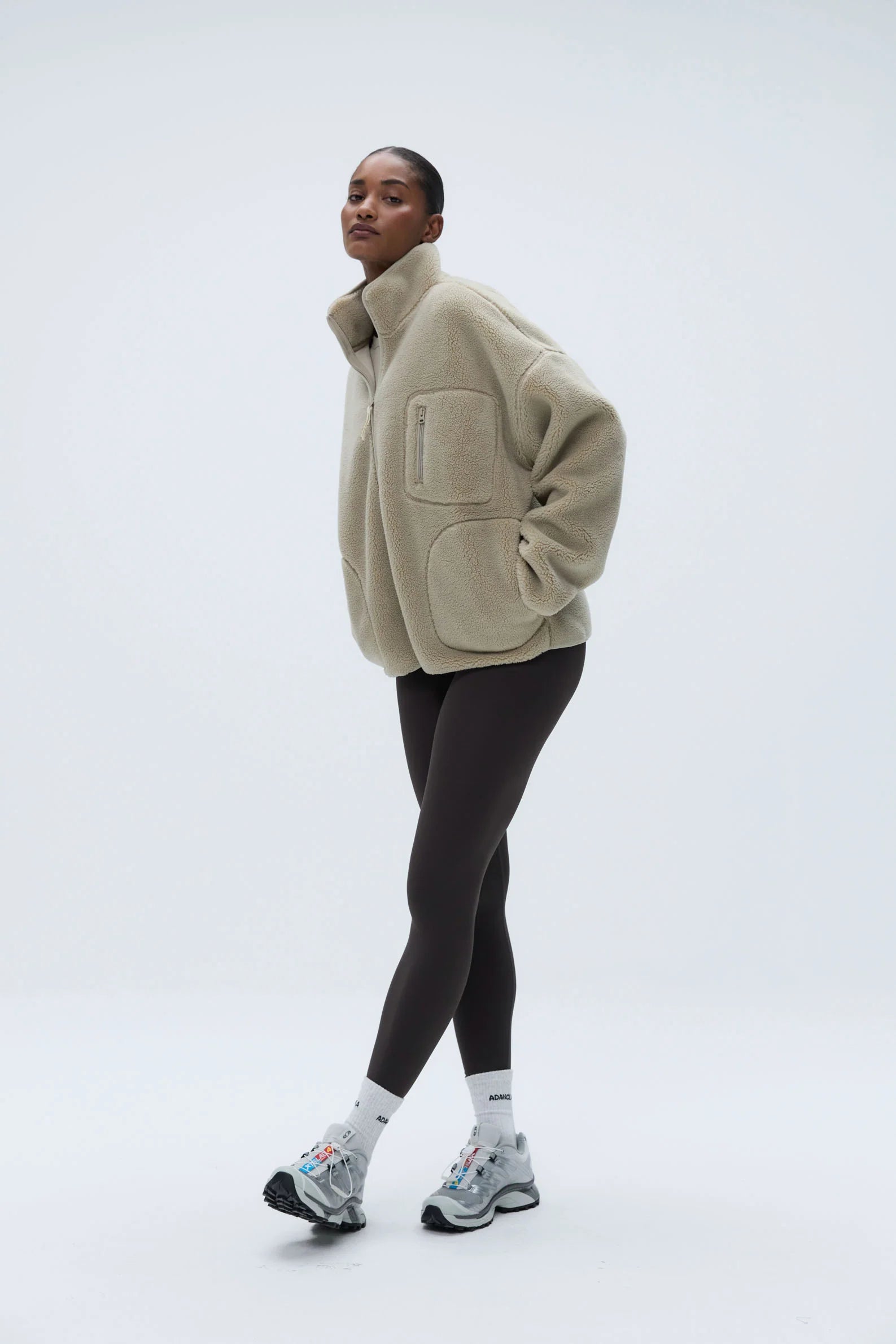 Oversized Pocket Zip Through Fleece - Sand