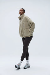 Oversized Pocket Zip Through Fleece - Sand