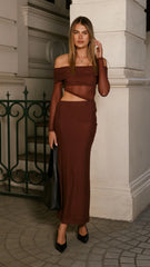 Blaire Off The Shoulder Maxi Dress - Chocolate