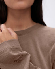 Washed Long Sleeve Drop Shoulder T-shirt - Pebble Brown