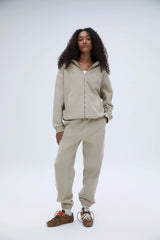Varsity Oversized Full Zip Hoodie - Sand