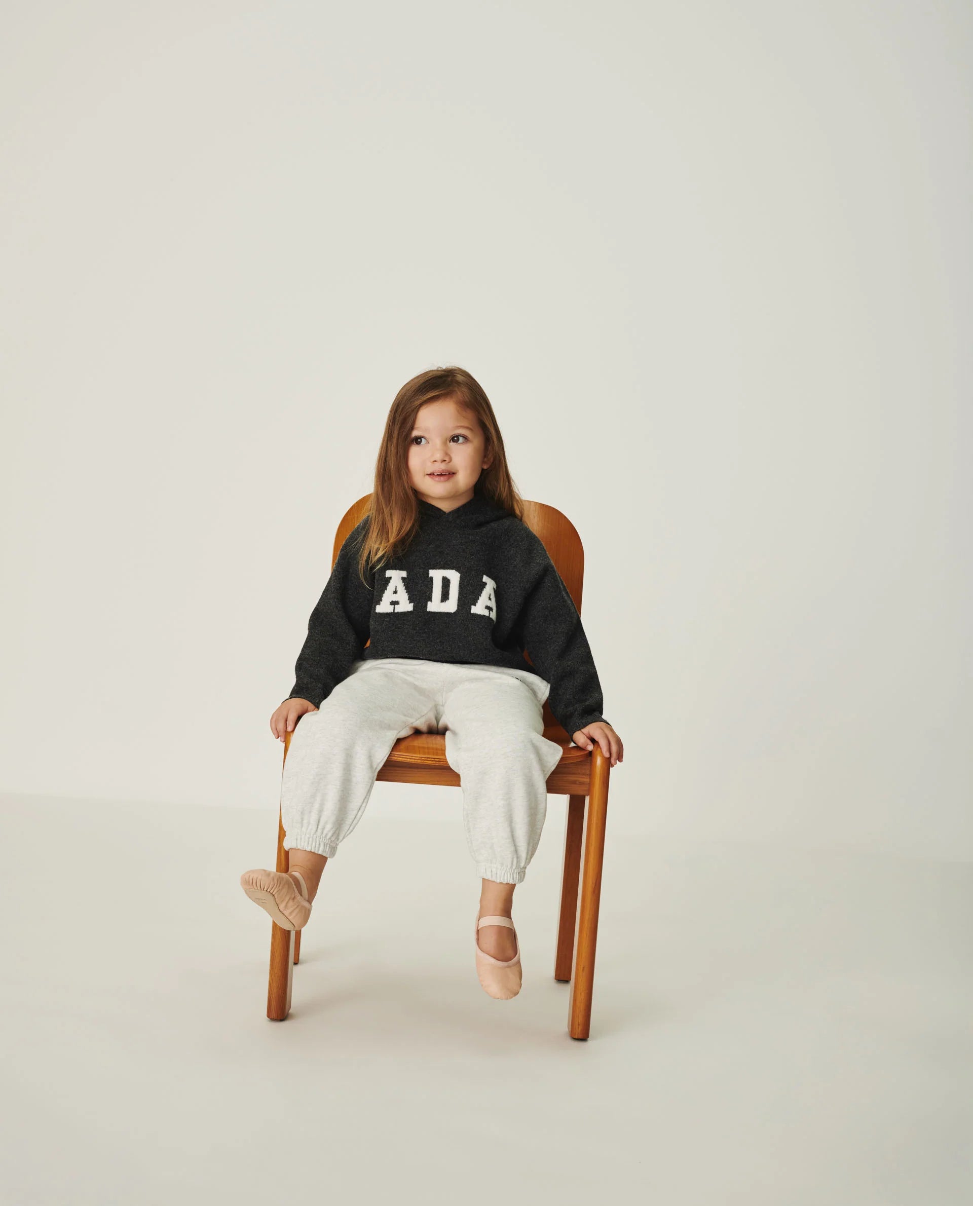 Mini ADA Oversized Knit Hoodie - Dark Grey/Cream