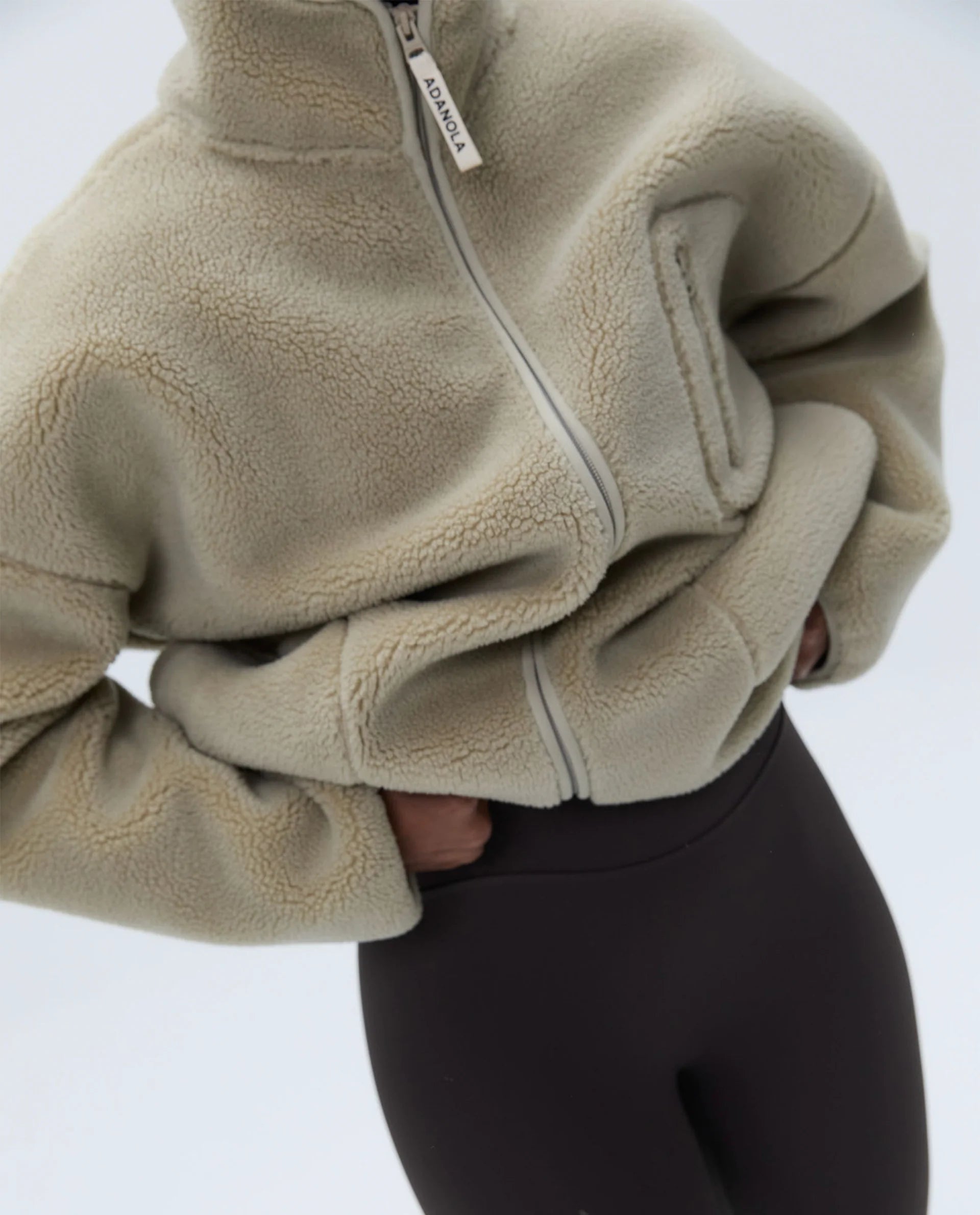 Oversized Pocket Zip Through Fleece - Sand