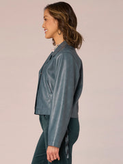 Long Sleeve Button Front Cropped Moto Jacket with Lace Down Sides