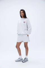 Vintage Sports Oversized Sweatshirt - Light Grey Melange/Classic Red