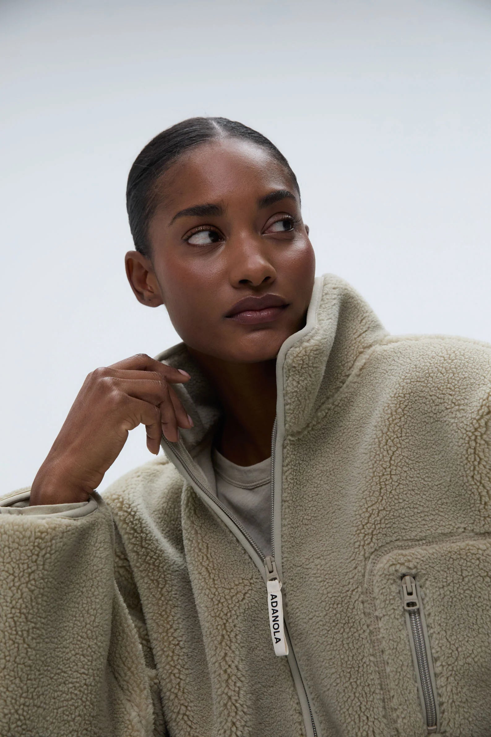 Oversized Pocket Zip Through Fleece - Sand