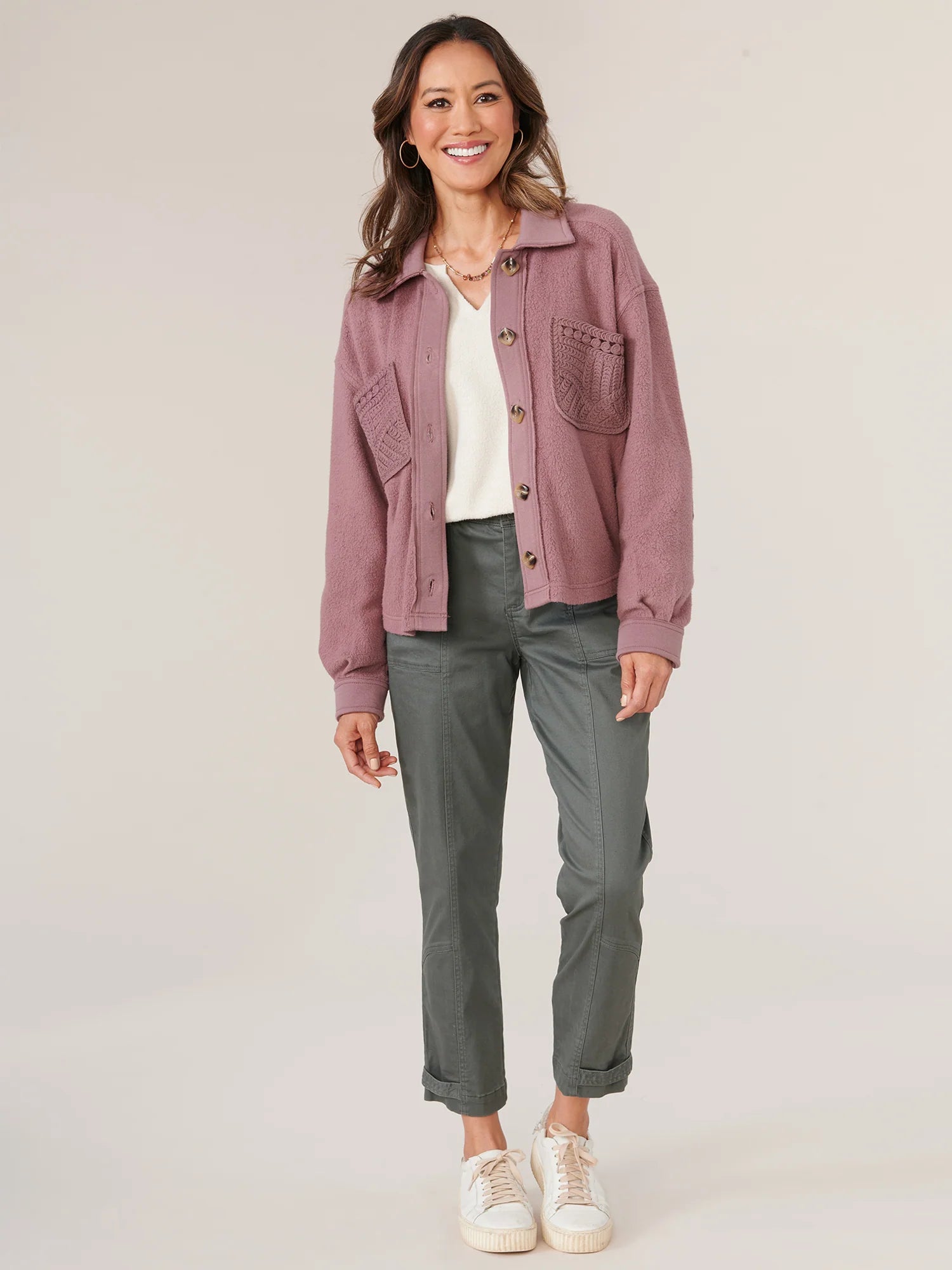 Long Sleeve Button Up Passimenterie Patch Pocket Cropped Jacket