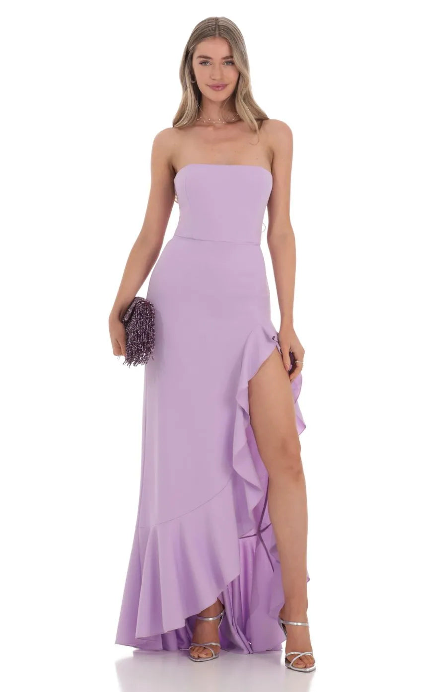 Strapless Back Bow Corset Maxi Dress in Navy