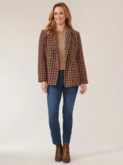 Long Sleeve Patch Pocket Houndstooth Double Breasted Blazer