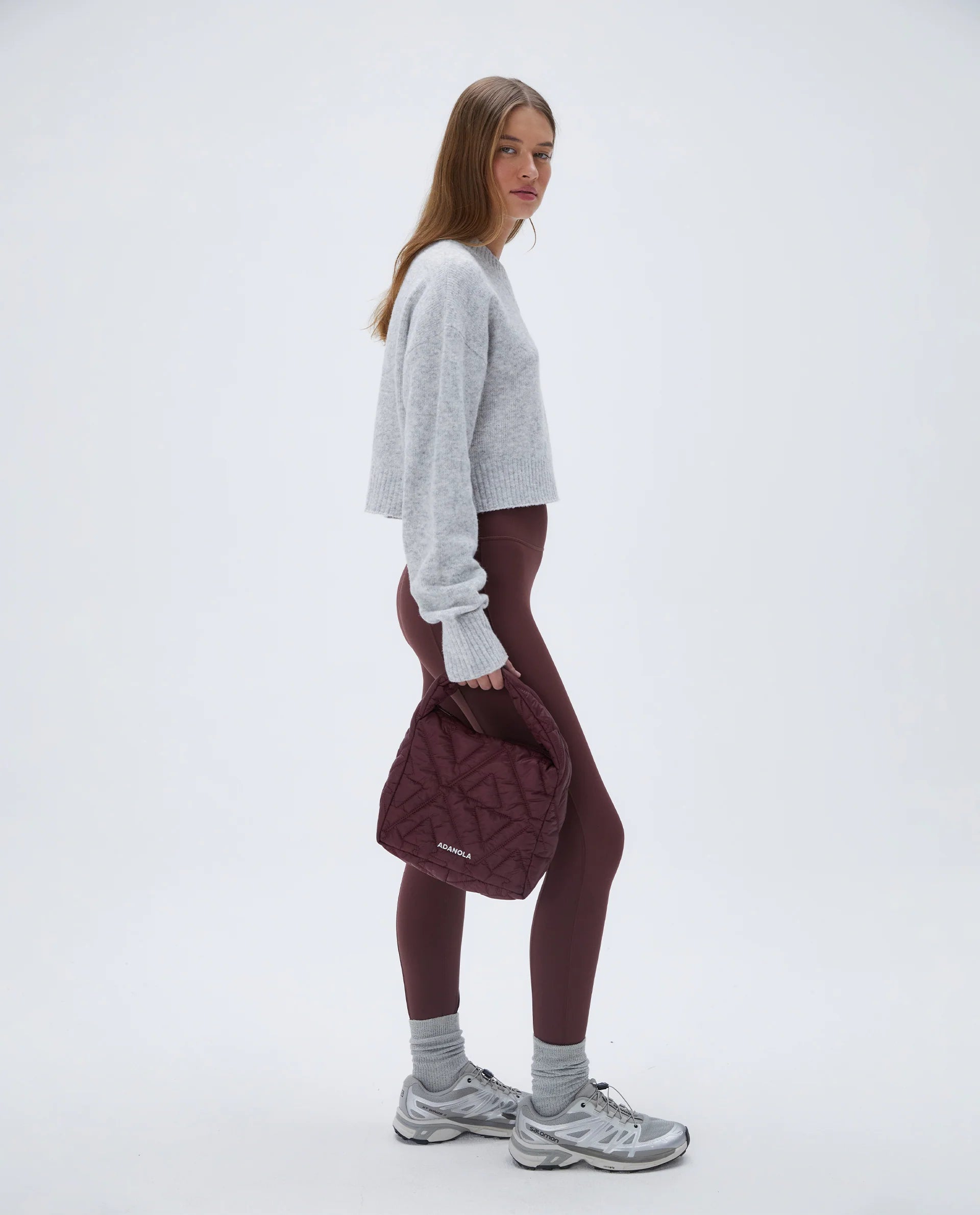 V Neck Knit Sweatshirt - Light Grey Melange