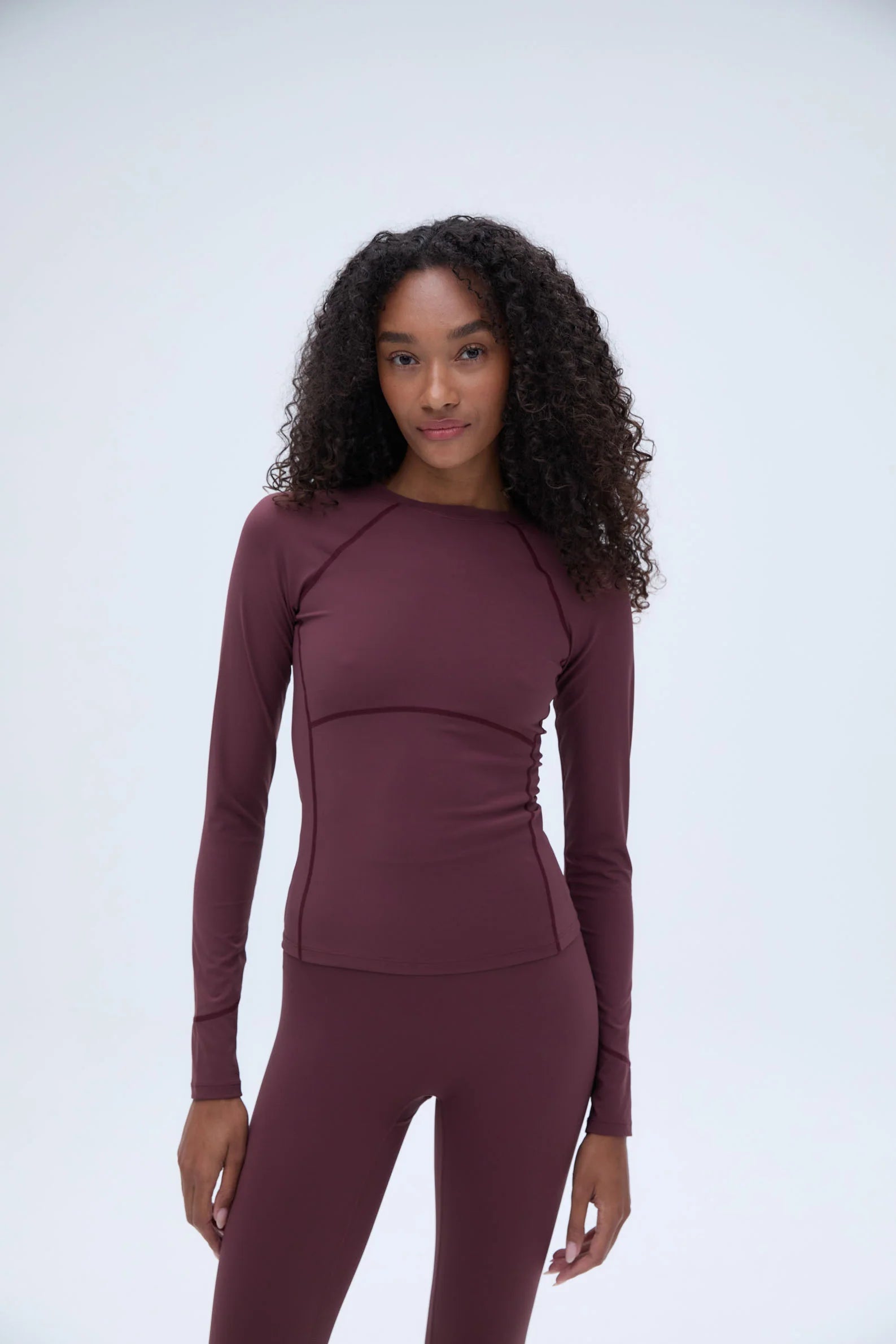 Ultimate Long Sleeve Seam Detail Top - Burgundy