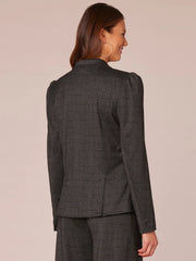 Long Sleeve Puff Shoulder Single Button Woven Blazer with Flap Pockets