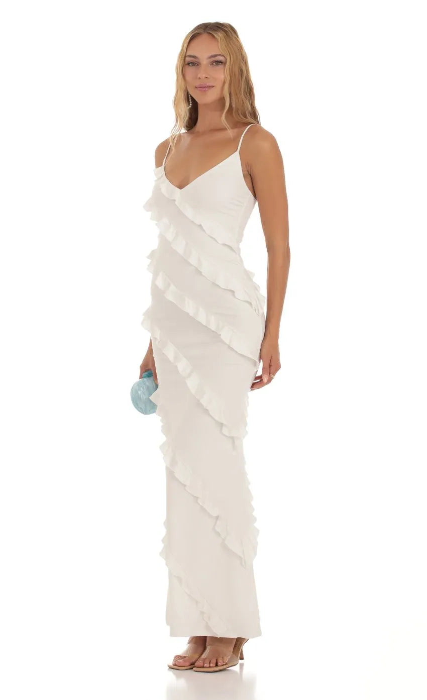 Ruffle Maxi Dress in Pink