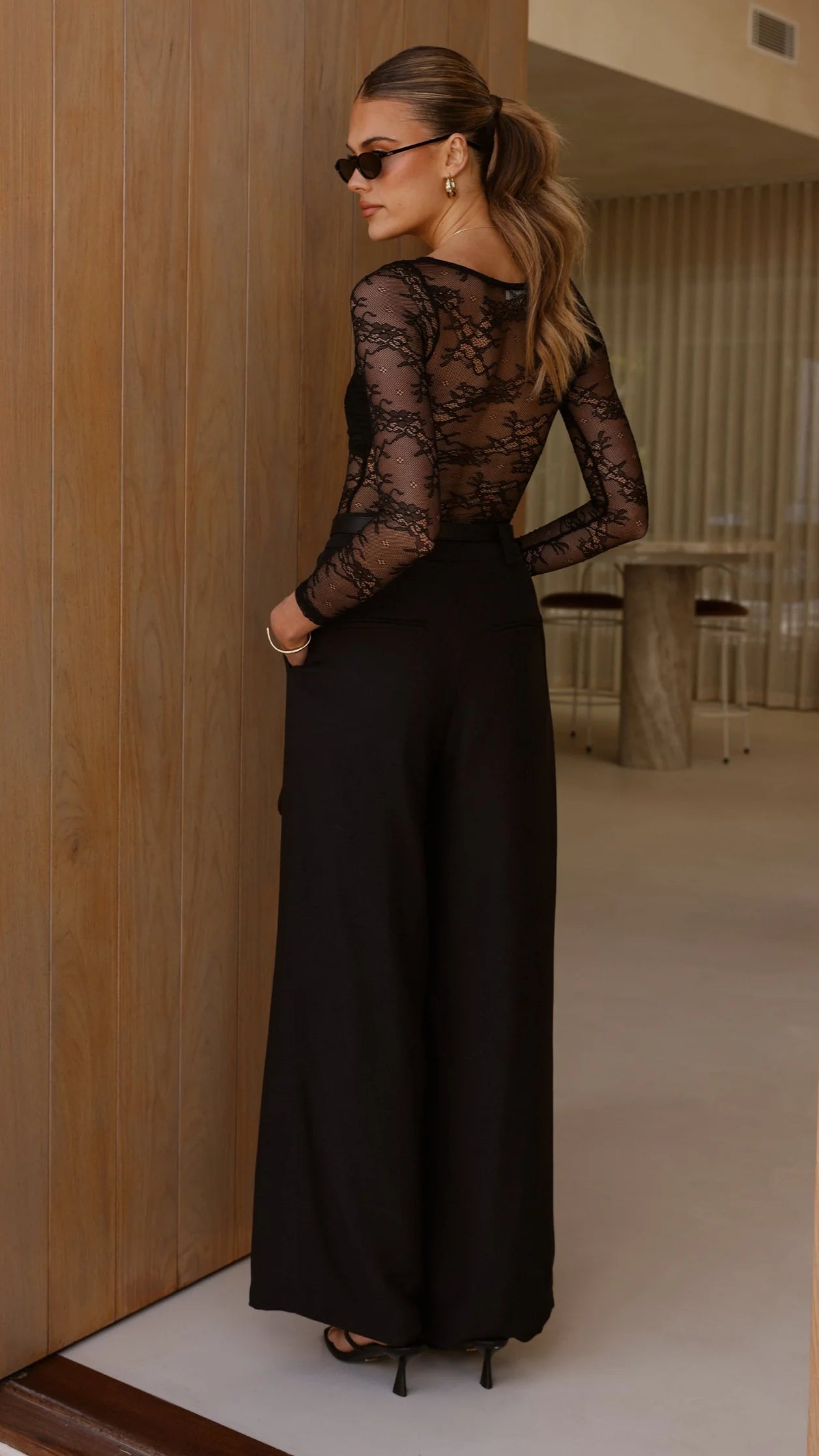 Eldora Long Sleeve Lace Top - Black