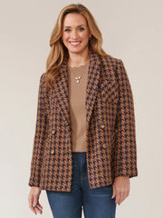 Long Sleeve Patch Pocket Houndstooth Double Breasted Blazer