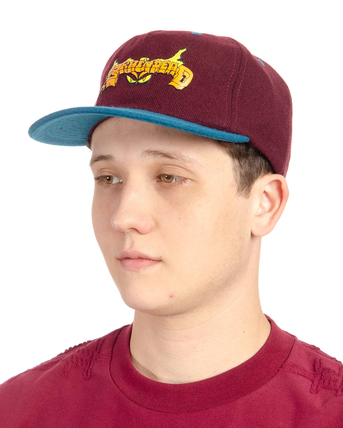 Evil Eyes Wool Five Panel Hat - Burgundy
