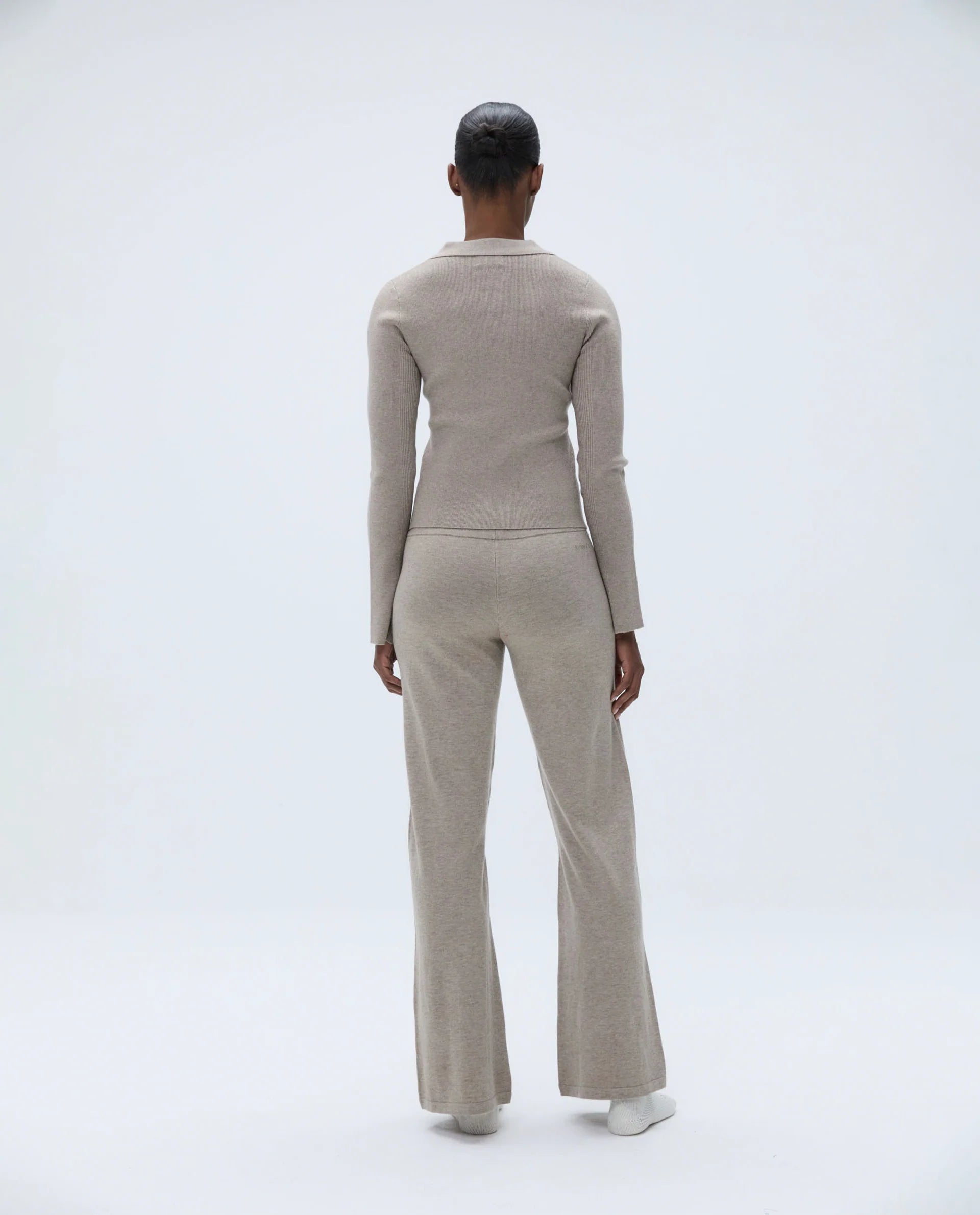 Knit Long Sleeve Button Up Top - Sand