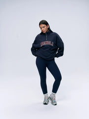 Varsity Relaxed Funnel Neck Zip Sweatshirt - Navy Blue/Burgundy