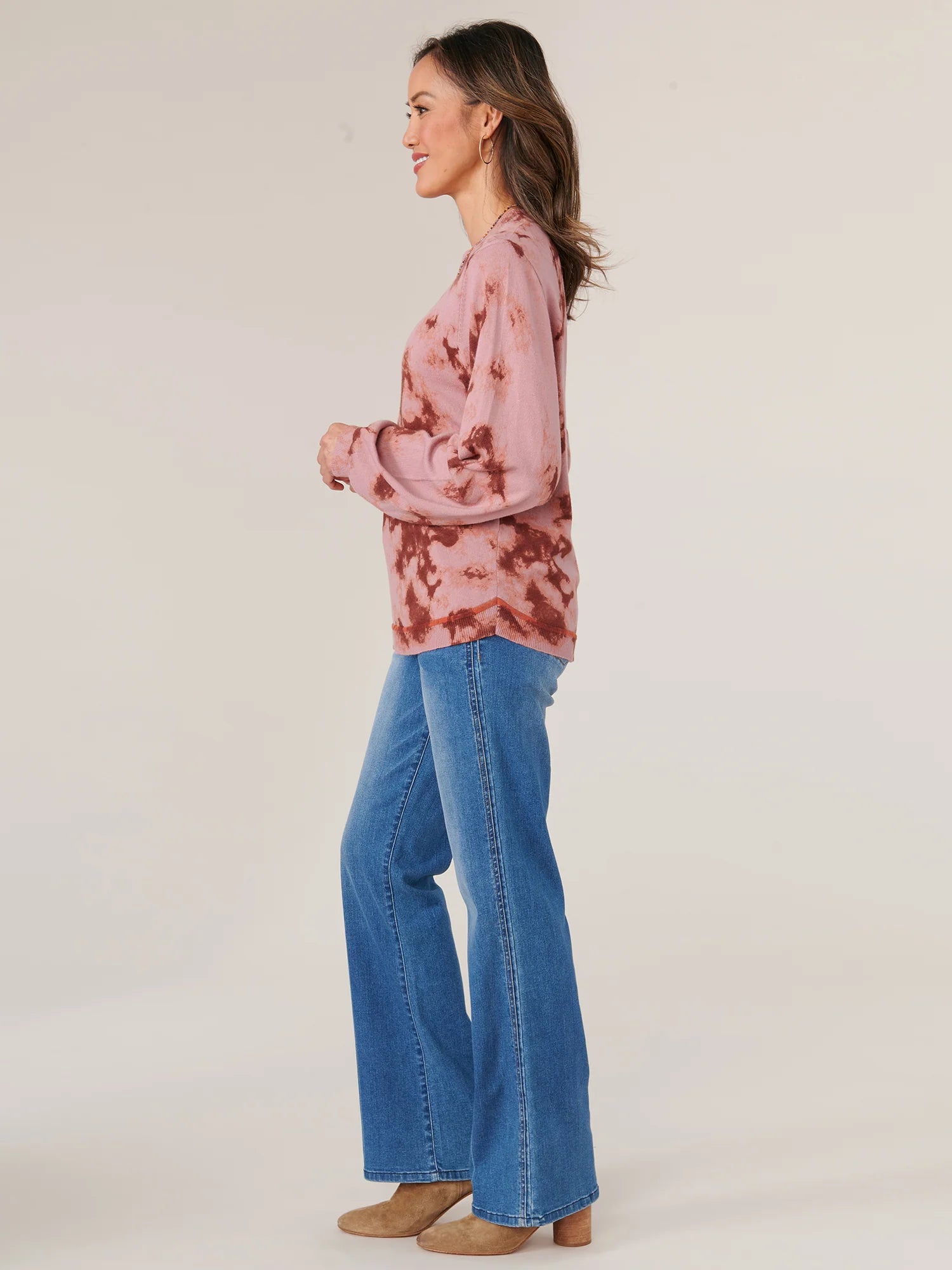 Long Sleeve Mock Neck Rounded Hem Abstract Print Petite Sweater