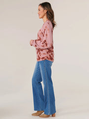 Long Sleeve Mock Neck Rounded Hem Abstract Print Petite Sweater
