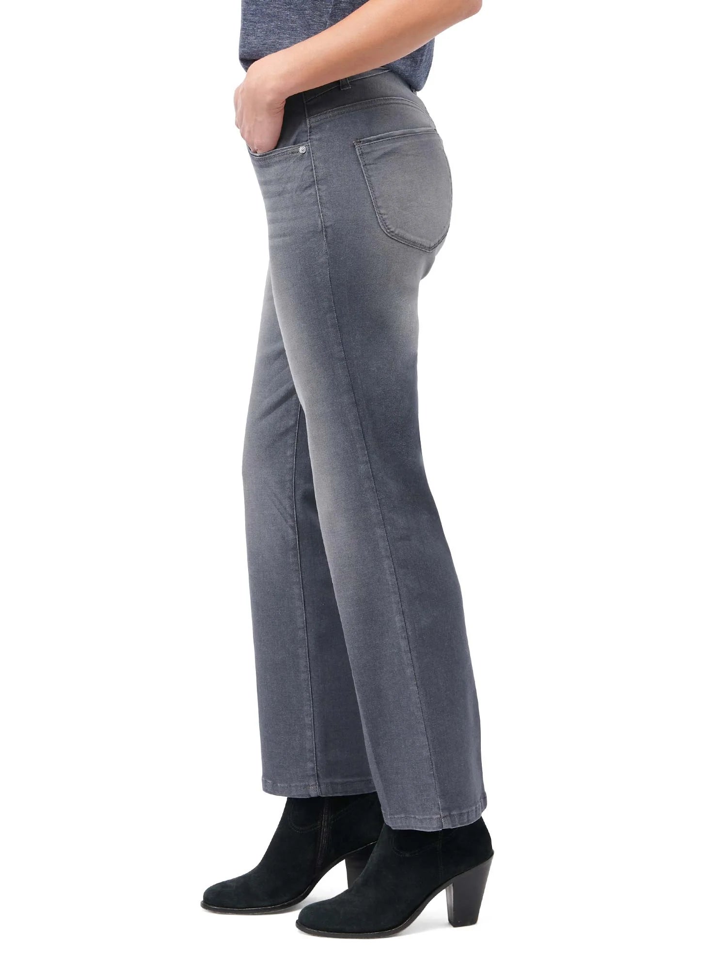 "Ab"solution® High Rise Grey Denim Cropped Barely Bootcut Jean