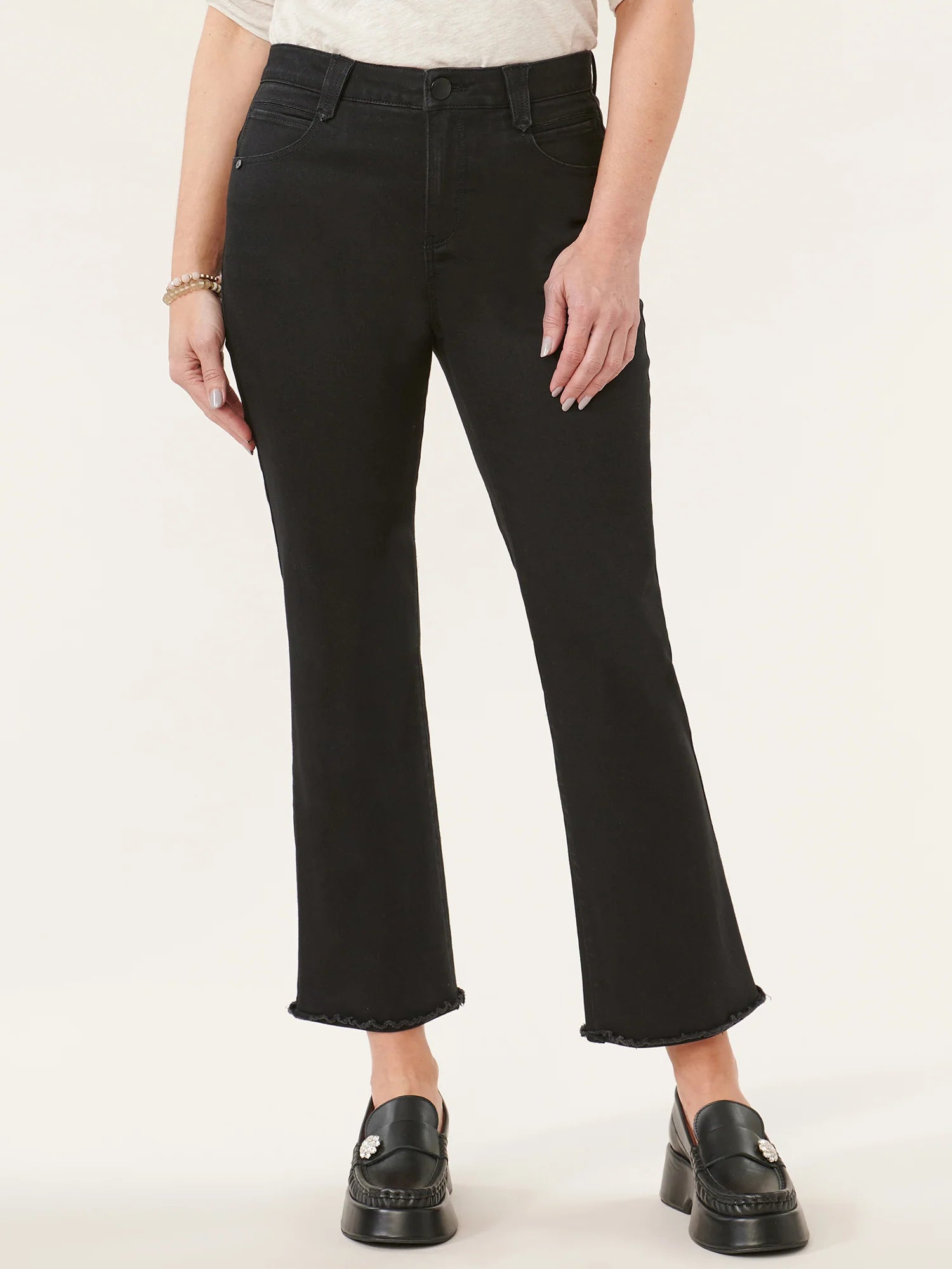 "Ab"solution® High Rise Fray Hem Itty Bitty Flare Cropped Jeans