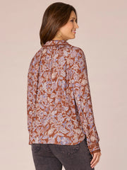 Long Sleeve Crochet Inset Placket Floral Print Woven Shirt