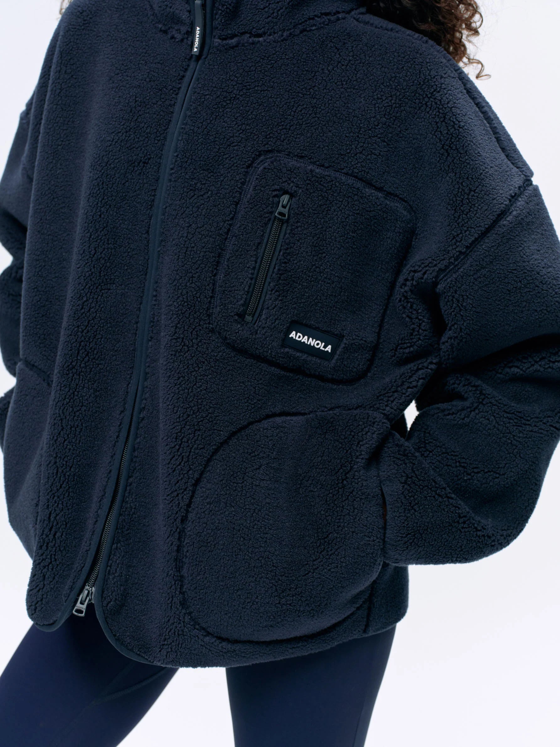 Oversized Pocket Zip Through Fleece - Navy Blue