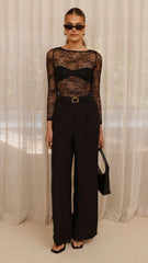 Eldora Long Sleeve Lace Top - Black