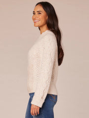 Long Sleeve Scallop Round Neck Pointelle Straight Hem Petite Sweater