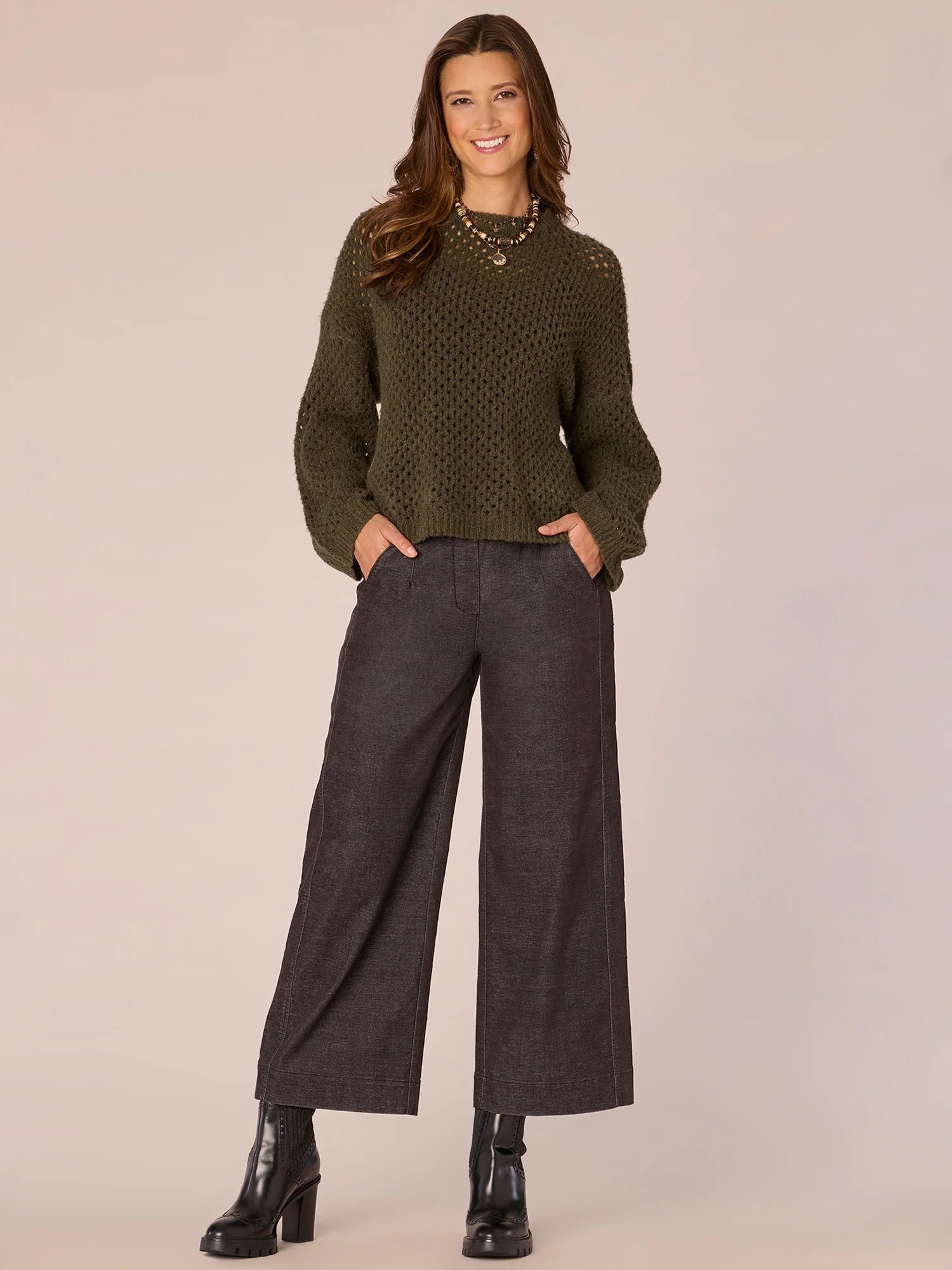 Long Sleeve Round Neck Open Work Sweater