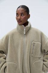 Oversized Pocket Zip Through Fleece - Sand