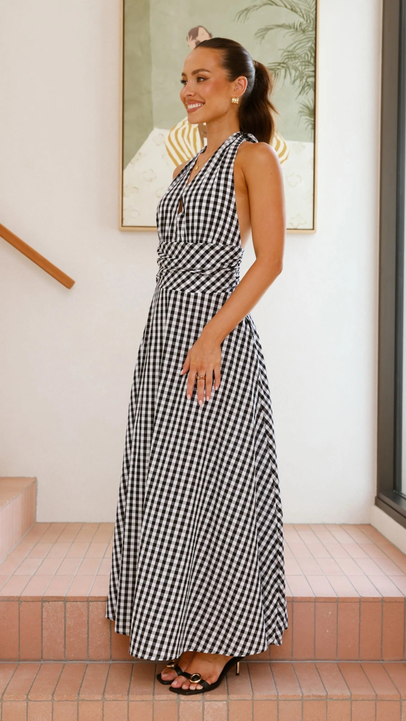 Brydie Halter Maxi Dress - Gingham Black
