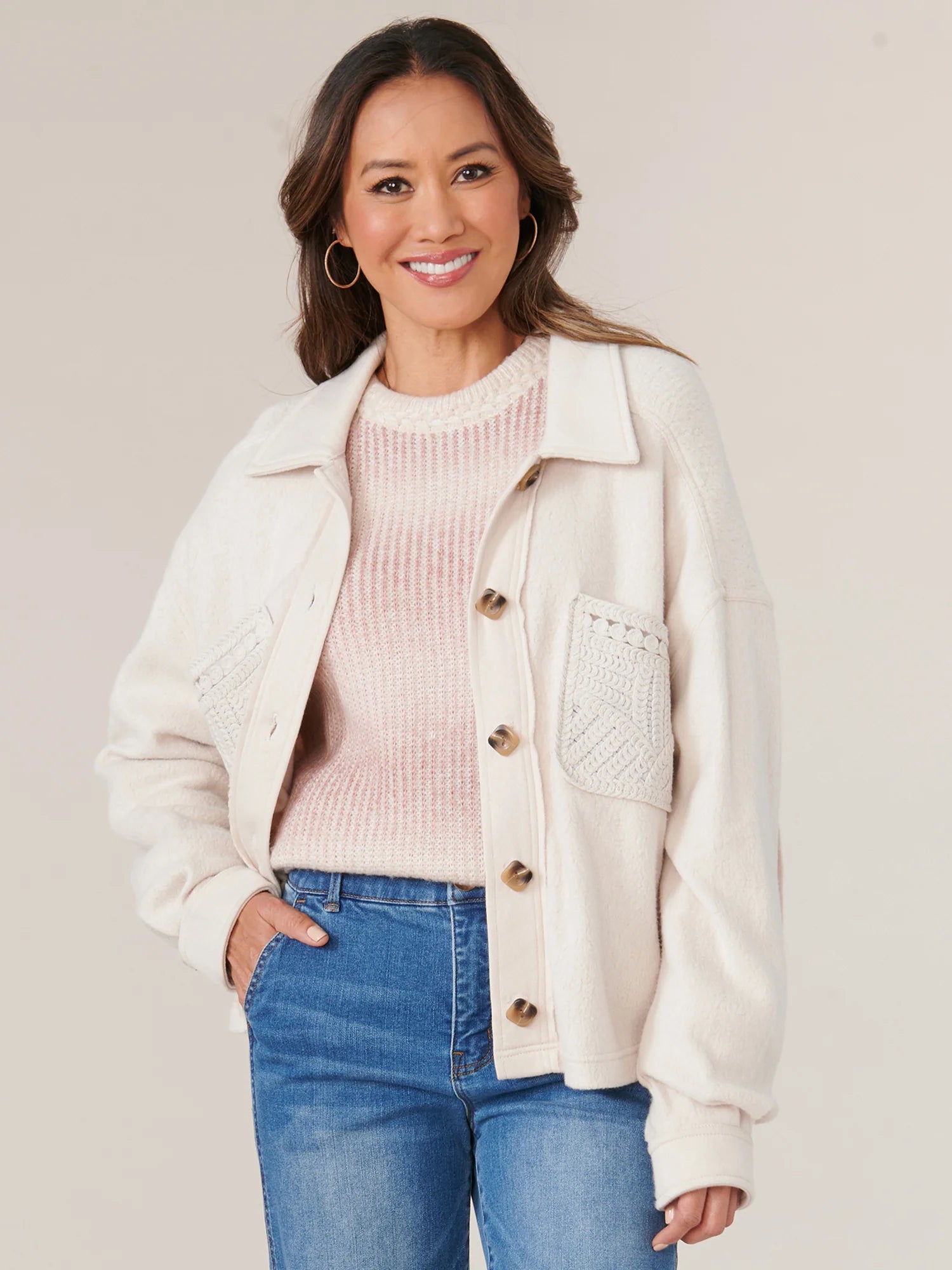 Long Sleeve Button Up Passimenterie Patch Pocket Cropped Jacket
