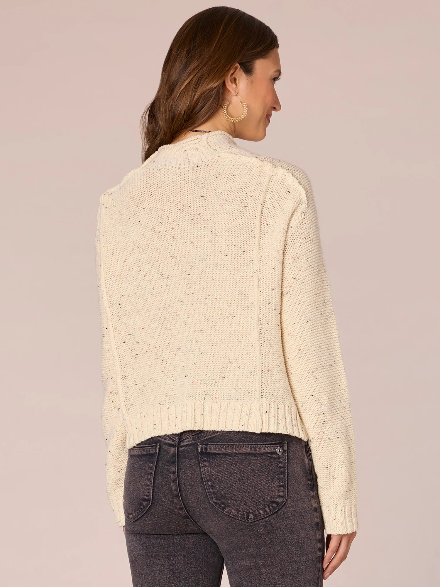 Long Sleeve Funnel Neck Placement Cable Knit Sweater