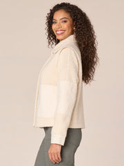 Long Sleeve Flange Shoulder Wide Collar Neck Zip Front Woven Jacket