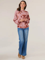 Long Sleeve Mock Neck Rounded Hem Abstract Print Petite Sweater