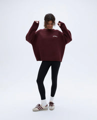 Varsity Oversized Knit Sweatshirt - Burgundy/Cream