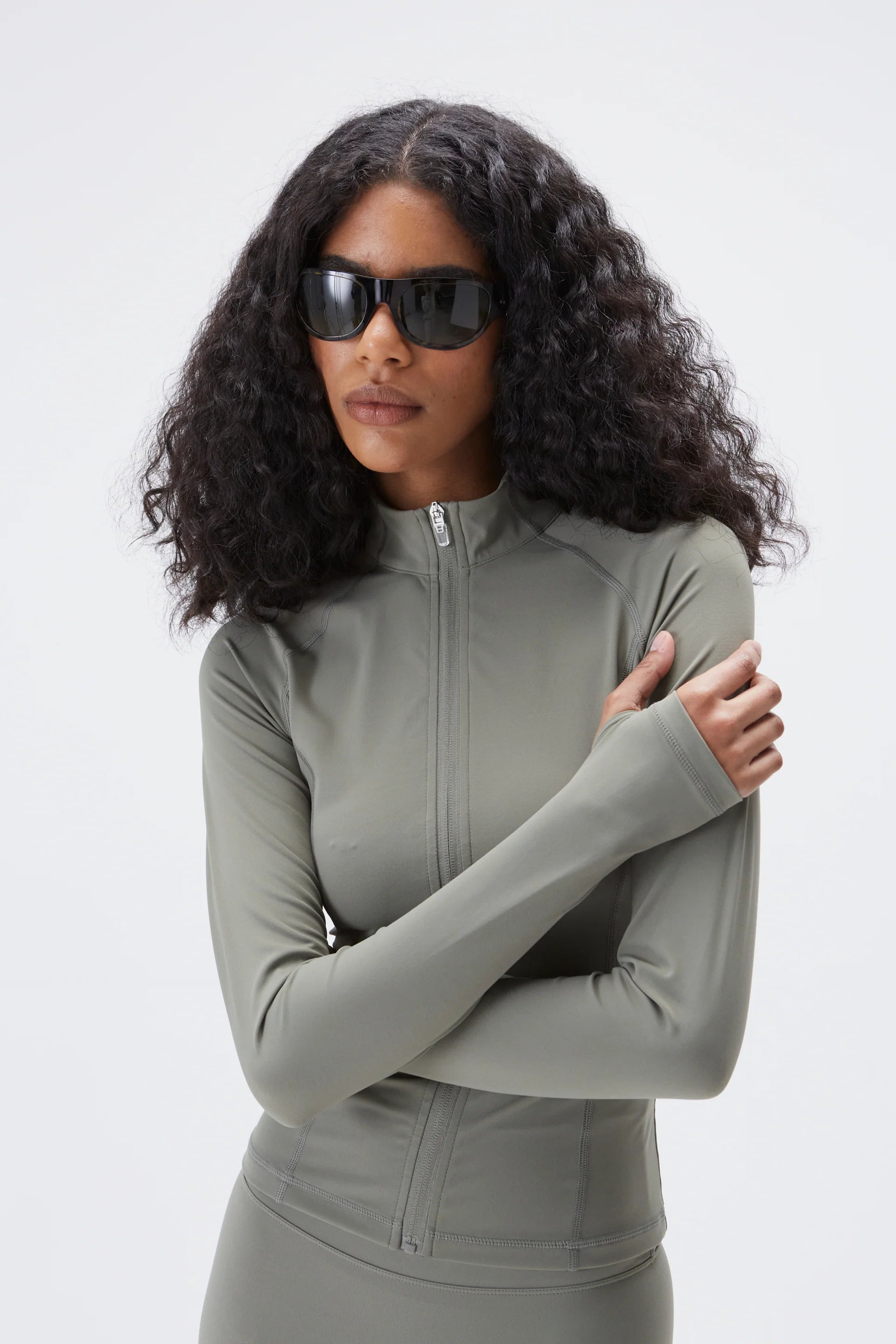 Ultimate Long Sleeve Zip Up Top - Olive Green