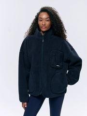 Oversized Pocket Zip Through Fleece - Navy Blue