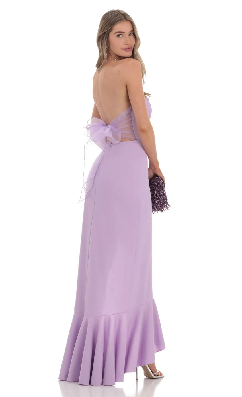 Strapless Back Bow Corset Maxi Dress in Navy