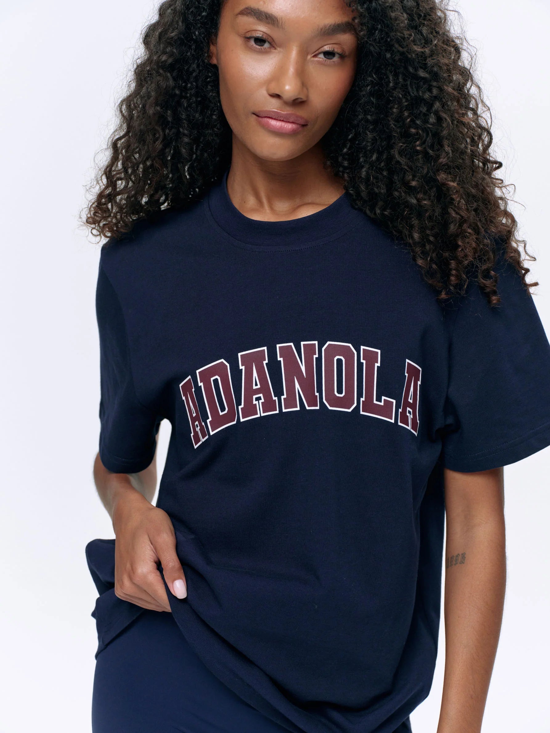 Varsity Short Sleeve Oversized T-shirt - Navy Blue/Burgundy