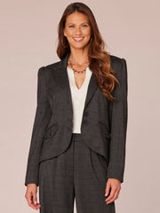 Long Sleeve Puff Shoulder Single Button Woven Blazer with Flap Pockets