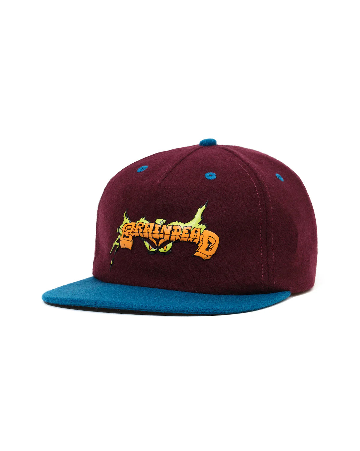 Evil Eyes Wool Five Panel Hat - Burgundy