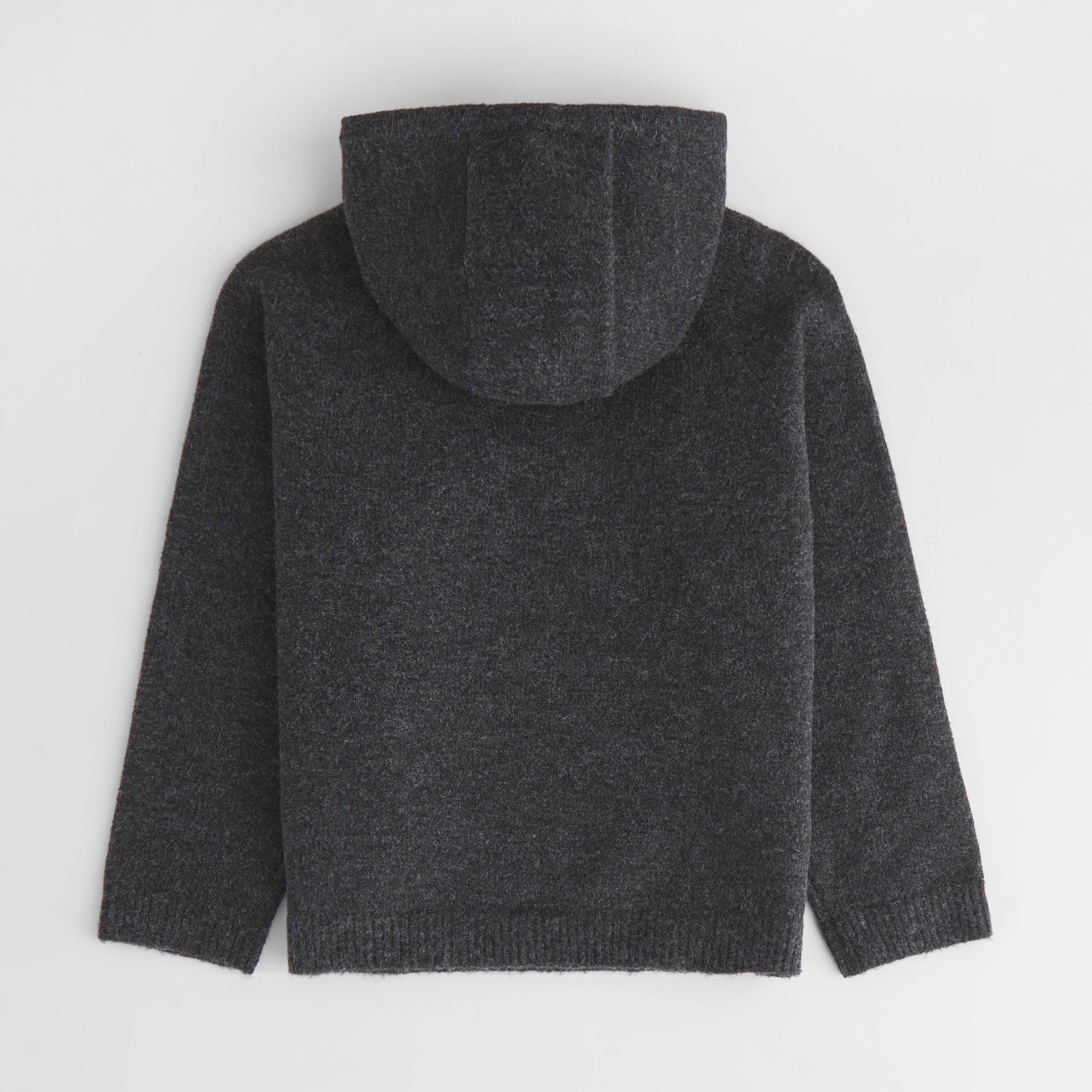Mini ADA Oversized Knit Hoodie - Dark Grey/Cream