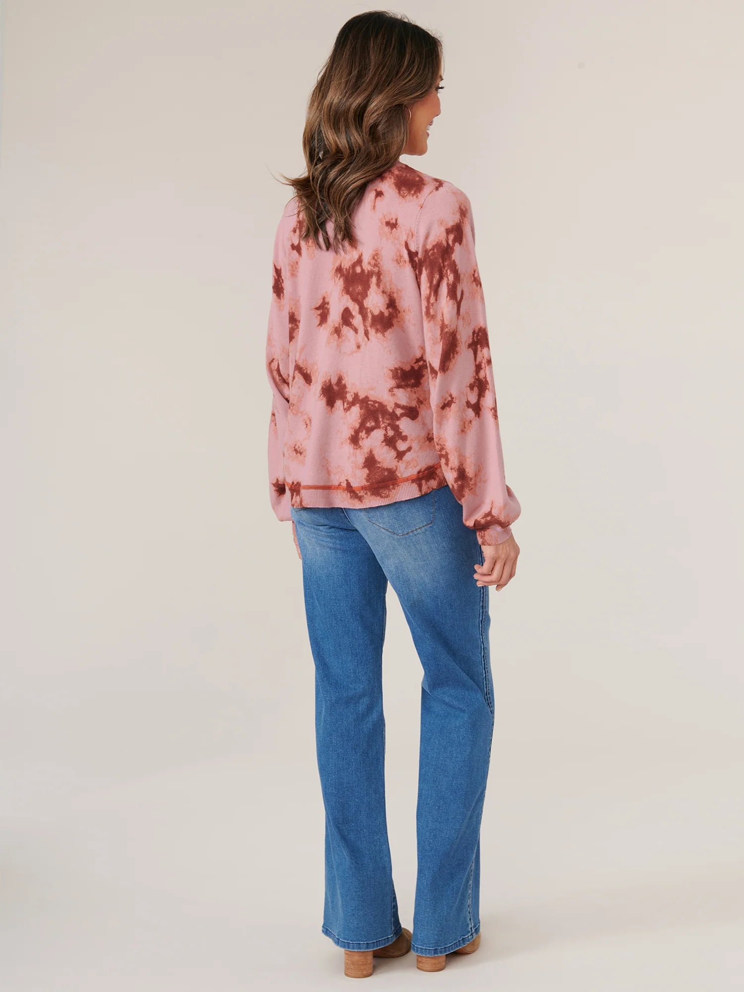 Long Sleeve Mock Neck Rounded Hem Abstract Print Petite Sweater