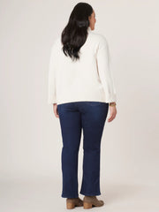 Long Roll Sleeve Funnel Necked Popcorn Stitch Front Plus Size Sweater